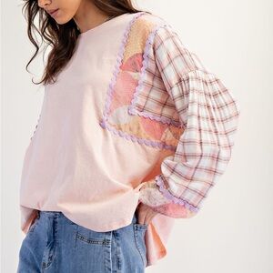 Easel - Patchwork Top - Oversized Pink and Lavender Scallop Trim - Size 2X